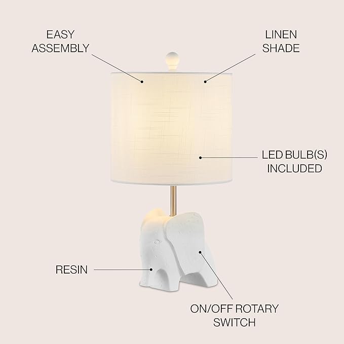 JONATHAN Y JYL1143D Koda 17.5" Eclectic Southwestern Resin/Iron Elephant LED Table Lamp Global, Transitional, Rustic, Office, Living Room, Dining Room, Bedroom, Hallway, Foyer, White