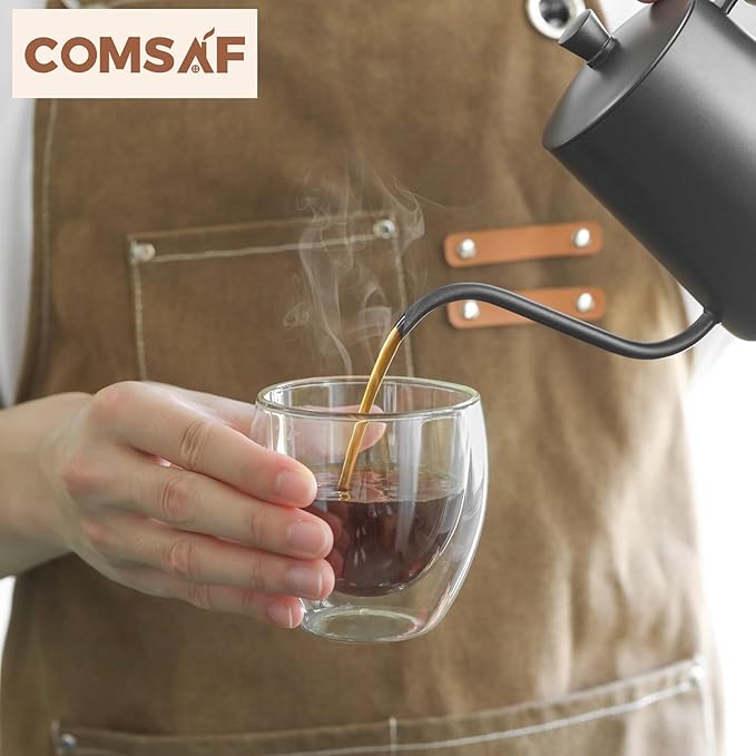 ComSaf Cappuccino Cup 8 oz, Glass Coffee Cups Set of 2, Double Walled Glass Coffee Mugs for Caramel Macchiato, Latte, Flat White, Lungo, Coffee Mug Set Gift for Christmas, Birthday