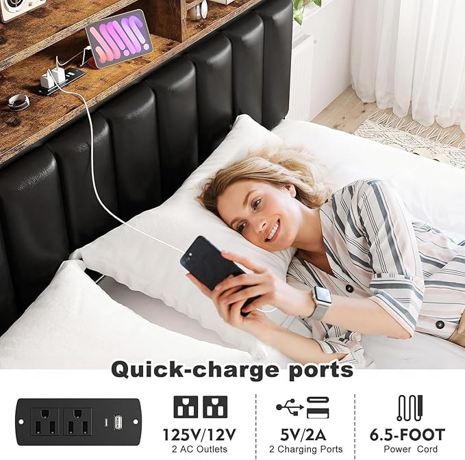 EnHomee King Headboard with Charging Port, King Headboard Only with LED Light, with Storage Shelf, King Size Headboard Only Upholstered for Bedroom