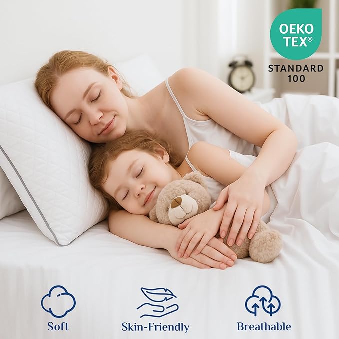 JOLLYVOGUE Pillows Queen Size Set of 4, Hotel Quality Down Alternative Bed Pillows for Side, Back, and Stomach Sleepers - Oeko-Tex Certified, 4 Pack