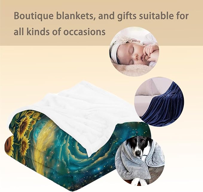 Sunflower Starry Sky Blanket - Ultra Soft, Fluffy, Lightweight Flannel Throw Blankets for Couch, Bed, Travel, Outdoor - Cozy, Fuzzy Home Decor, for Adults Kids Women Girls 50×40 in