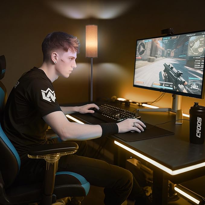 FRIDEKO HOME Floor Lamp with Grey Shade, Simple Design with Foot Pedal Switch, Small Tall Lamps for Living Room Bedroom Office, Corner Floor Stand Light with Black Pole Lamp (No Bulb/No Remote)