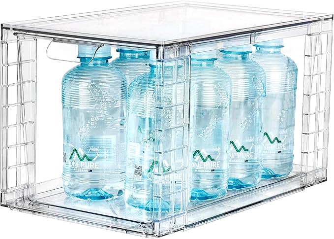 1Pack Large Stackable Kitchen Storage Drawers, Clear Foods Organizer Bins with Handles, Easily Assemble for Bathroom, Kitchen, Pantry, Cabinet, Closet(XL-UP Handle)