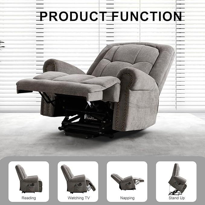 Oversize Power Lift Recliner with Massage and Heat for Adult, Reclining Chair for Living Room Bedroom, Ergonomic Electric Wider Chair with USB Port and Side Pocket (1, Gary)