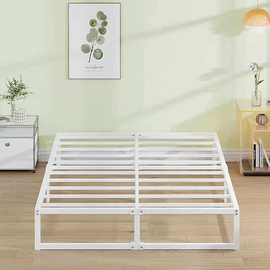 EMODA 12 Inch Full Size Bed Frame, Metal Platform White Bed Frame Full No Box Spring Needed, Heavy Duty Steel Slats Support, Easy Assembly, Noise Free