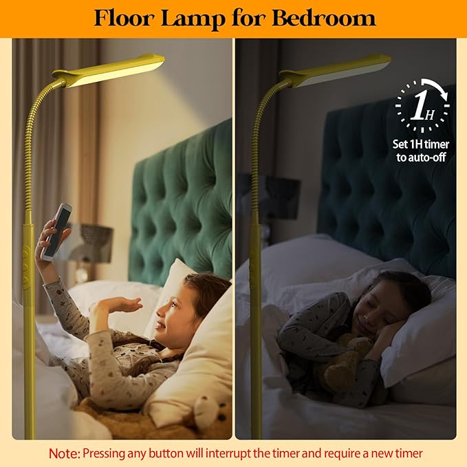 LED Floor Lamp, 18W Super Bright Floor Lamp for Living Room, Adjustable Stepless Colors & Brightness Gooseneck Standing Lamp, Eye Caring Reading Light with Remote& Touch Control for Bedroom Office