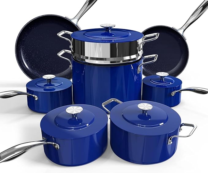 Nuwave Lux 13pc Forged Lightweight Cookware Set PFAS Free, Healthy G10 Duralon Ceramic Coating, Ultra Non-Stick, Stay-Cool Handles, Works on All Cooktops & Induction Ready