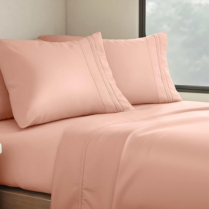 Clara Clark Bed Sheets, Premier 1800 Series 4 Piece RV Queen Sheet Set, Luxury Soft Sheets for RV Bunks, Short Queen - Peach