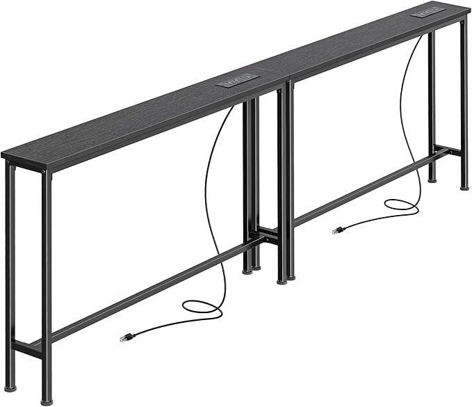 SUPERJARE 5.9 Inch Narrow Console Table with Outlet, Sofa Table Set of 2, Total Length 78'', Behind Couch Table, Long Entryway Tables with Charging Station, for Living Room, Hallway, Black