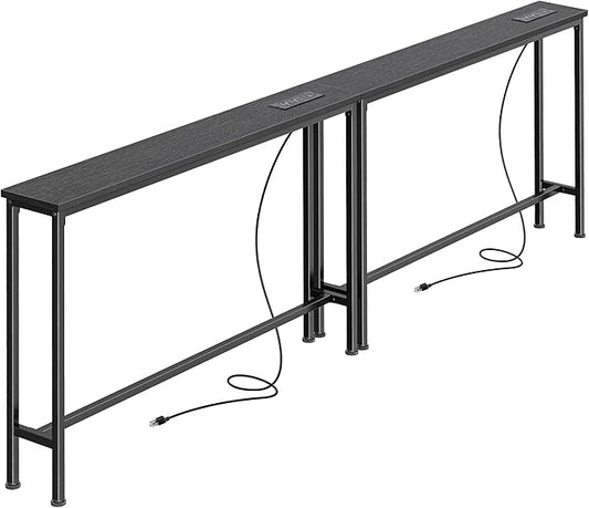SUPERJARE 5.9 Inch Narrow Console Table with Outlet, Sofa Table Set of 2, Total Length 78'', Behind Couch Table, Long Entryway Tables with Charging Station, for Living Room, Hallway, Black