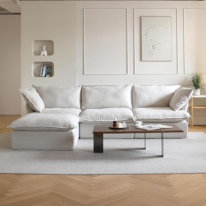 JACH L Shape Modular Couches, Deep Couch Sectional Couch with Chaise Ottoman, Modern Comfy Cloud Sectional Sofas, Cushion Covers Removable, Two Corners and A Middle Sofa for Living Room (Beige)