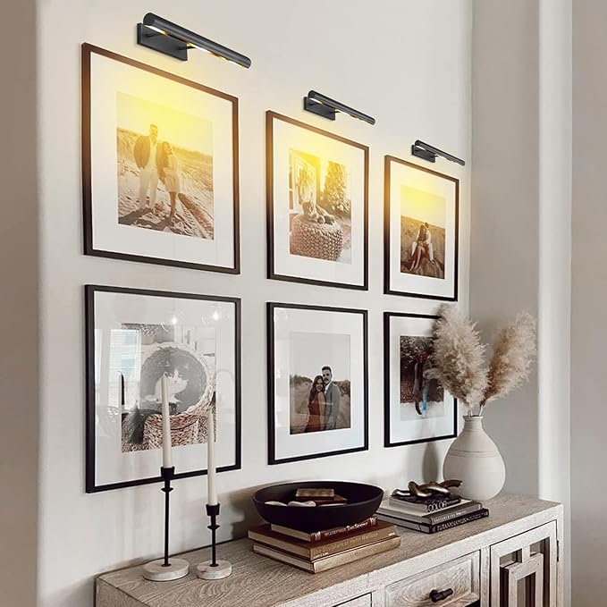 Black Picture Light, 18inch Hardwired Picture Lights, Rotatable Picture Lights for Wall, Wall Lights for Pictures, Linear Art Light for Wall Painting Display Artwork Portrait