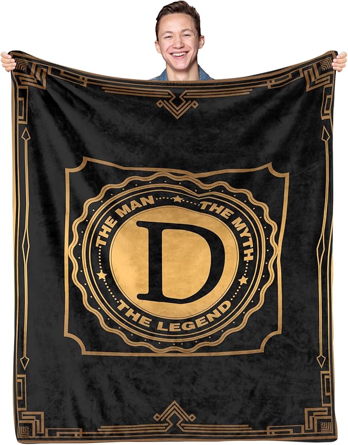 Happy Birthday Gifts for Man, Men Birthday Gift for Dad, Birthday Blanket for Men, Throw Blanket for Him Dad Grandpa Uncle, Creative Gifts for Fathers Day Initial Letter D Blanket 50"x60"