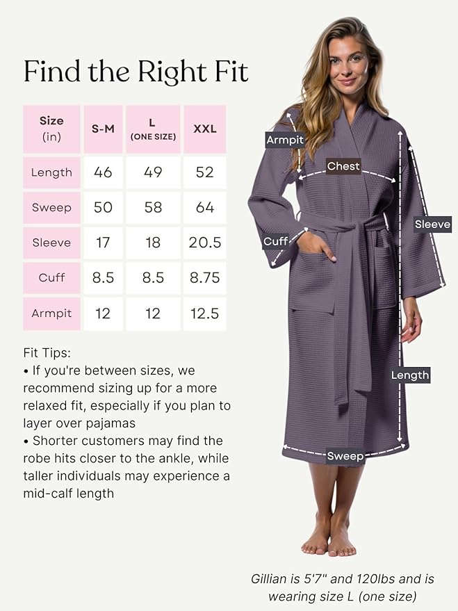 Turquaz Lightweight Full-Length Robes For Women Waffle Kimono Bathrobe - Soft, Fast-Drying, Long-Lasting Cotton Blend Unisex
