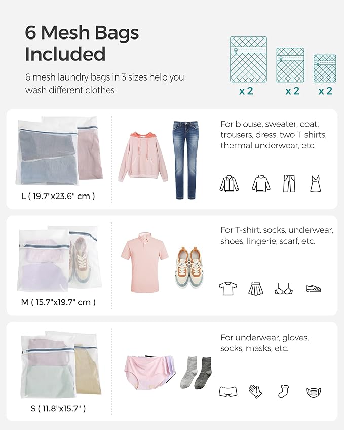 SONGMICS Laundry Hamper with Lid, 90L Clothes Hamper with 2 Removable Liner Bags, 6 Mesh Bags, Wicker Laundry Basket, Double Laundry Hamper for Bathroom, 13 x 18.1 x 23.6 Inches, White ULCB251W01V1