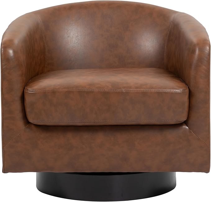 UIXE Swivel Accent Chairs Set of 2, PU Leather Barrel Club Chair Upholstered Armchair for Living Room, Round Arm Chair Bedroom Single Sofa Reading Seat - Coffee Brown