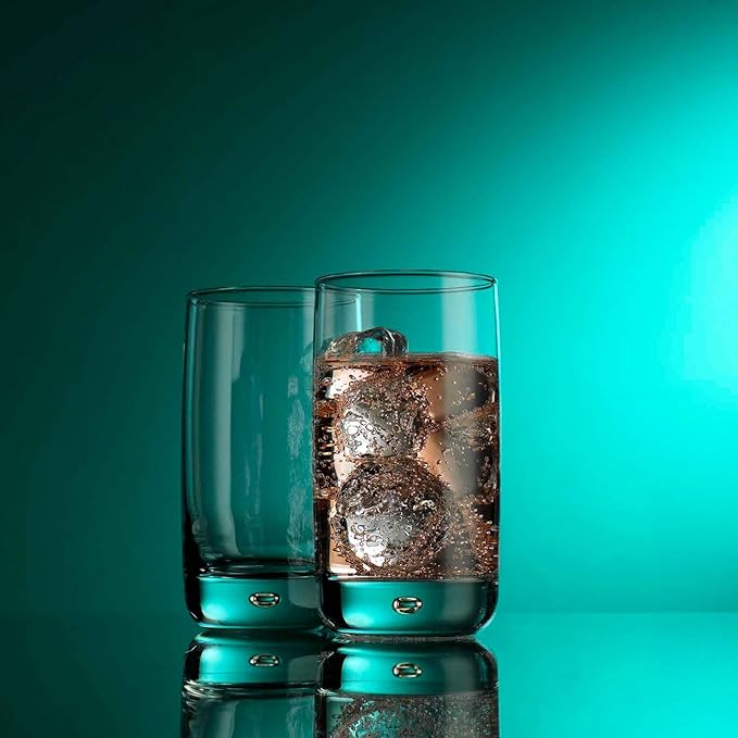 Set of 4 Highball Glasses 16 Oz Collins Cocktail Drinking Glass Cups, Bubble Base Glassware for Water, Juice, Cocktails, Beer Pint Glasses, Modern Basic Tumblers.