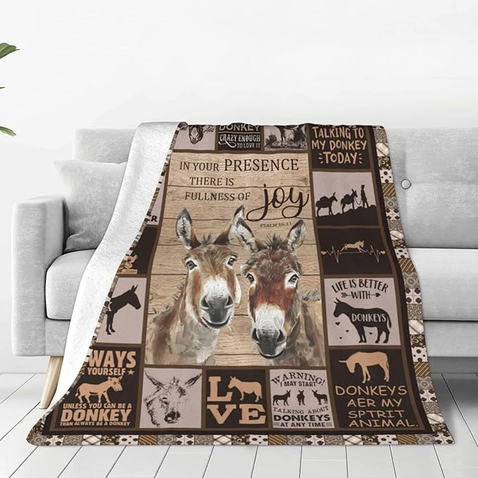 Donkey Blanket Donkey Throw Blanket Gifts for Men Women Soft Warm Stuff Fleece Flannel Plush for Adults Farmhouse Throws for Couch Sofa Bed 50"X60"