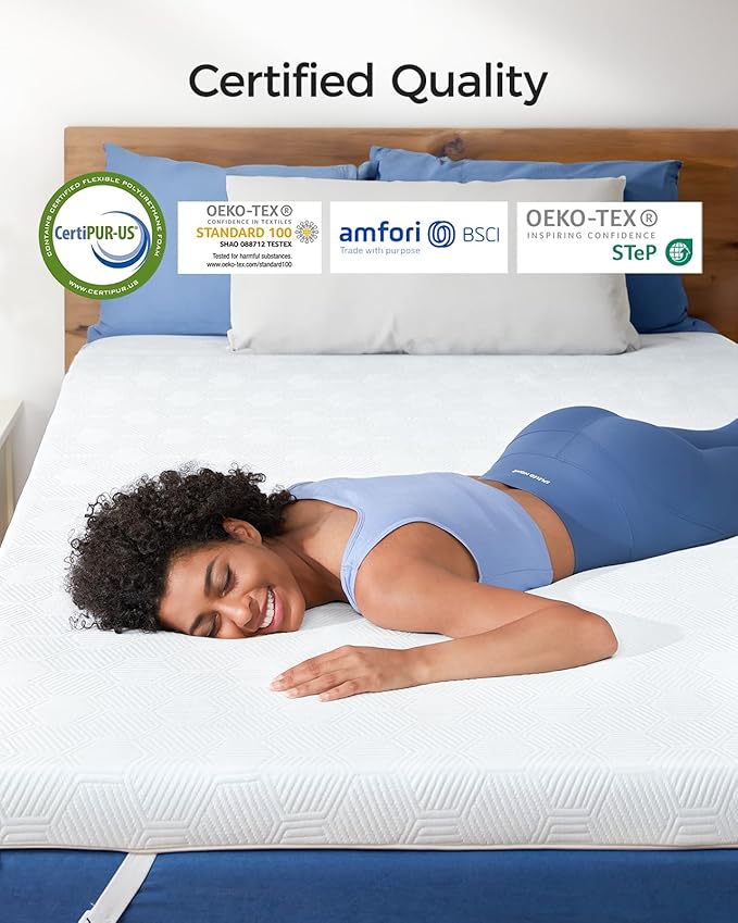 Dreamsmith 3 Inch Gel Memory Foam Mattress Topper King, Breathable Pressure Relief, High Density Pad, Washable Cover with Elastic Straps & Non-Slip Bottom, CertiPUR-US Certified, Cooling