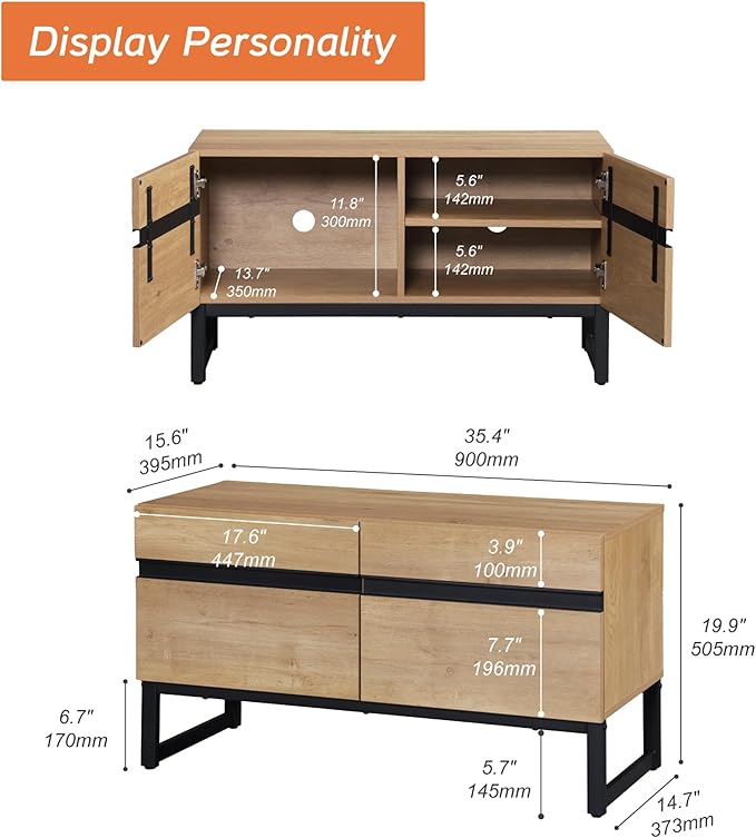 WAMPAT Modern TV Stand for TVs up to 50 inch, TV Entertainment Center Console Table with Storage Cabinet, Wood Media Console for Living Room,Oak