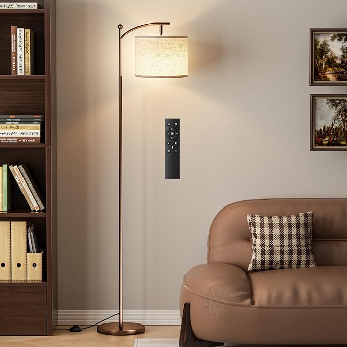 60" Floor Lamps with Remote Control & Bulb, Colors Temperature & Brightness Adjustable, Beige Shade & Brown Pole