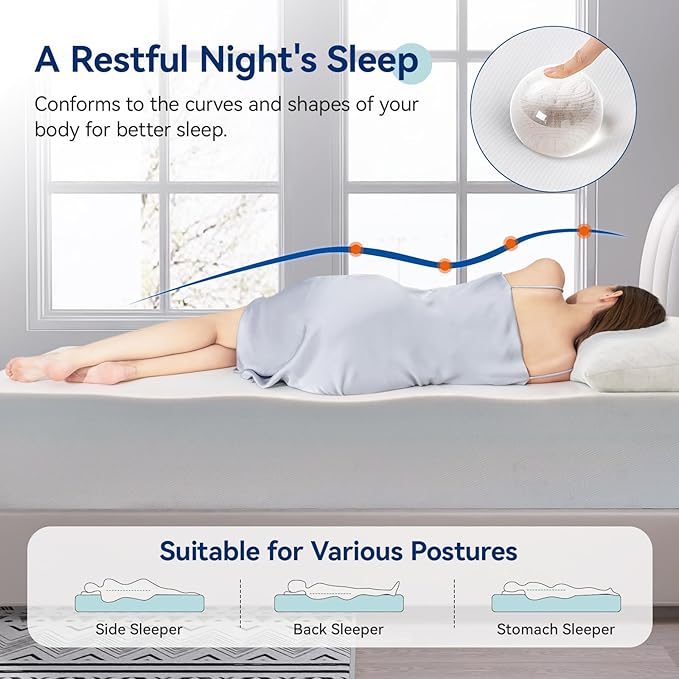 Amazon Basics Memory Foam Mattress, Medium Firm, 12 Inch, Twin, White/Grey