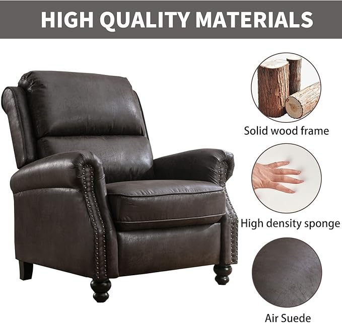 CANMOV Pushback Recliner Chair Faux Leather Armchair Push Back Recliner with Rivet Decoration Single Sofa Accent Chair for Living Room, Dark Grey