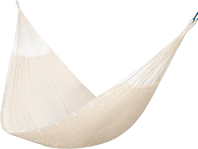 PNAEUT Mayan Hammock, Handwoven XL Thick Soft Rope Hammocks for Outdoor Indoor, Max 600 lbs Capacity, Tree Straps & Carabiners Included (Nature)