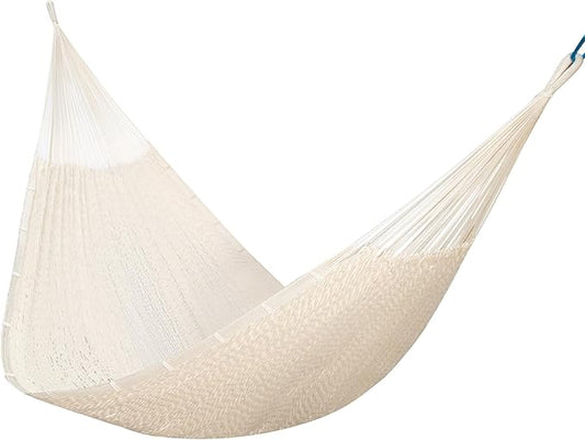 PNAEUT Mayan Hammock, Handwoven XL Thick Soft Rope Hammocks for Outdoor Indoor, Max 600 lbs Capacity, Tree Straps & Carabiners Included (Nature)
