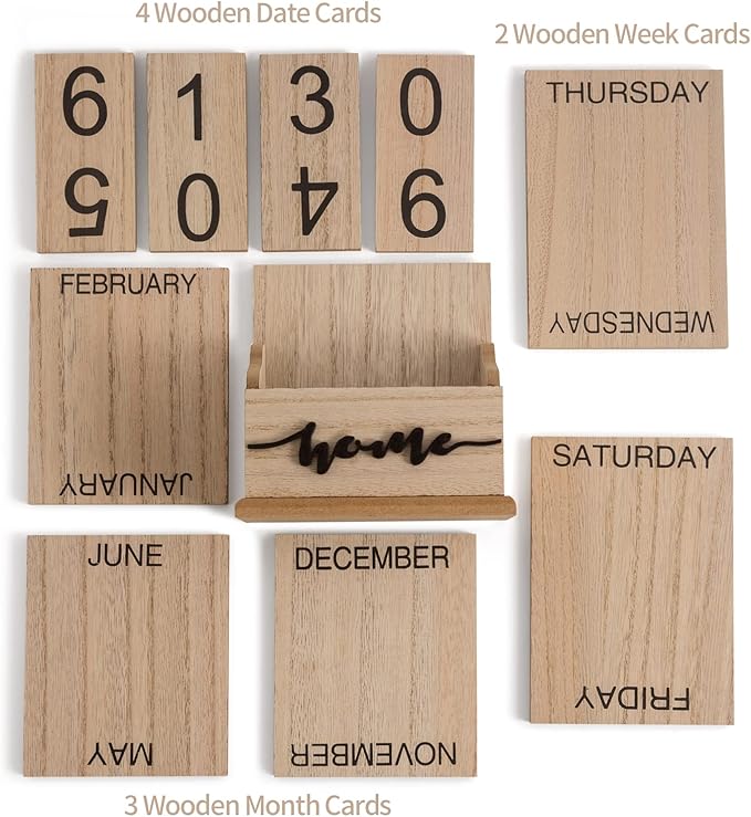 Block Calendar for Desk, Wood Month Date Display Blocks for Teachers, Students, Classroom, Rustic Farmhouse Office Decor, Desk Accessories (4.5 x 6 In)