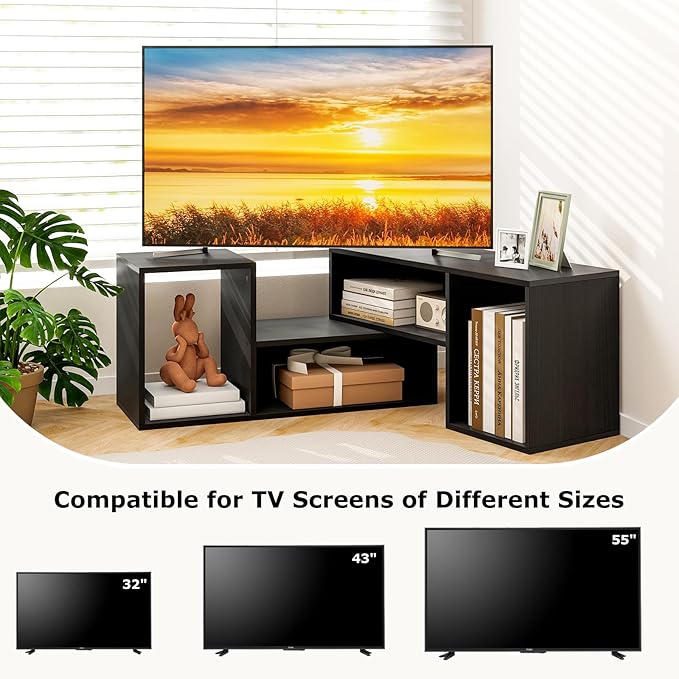 Tangkula 2 Pieces L-Shaped TV Stand, Free-Combination Entertainment Center for TVs up to 55 Inch, Modern TV Media Console Table with 4 Open Cubes, DIY Bookcase Shelf for Living Room (Black, 2 pcs)
