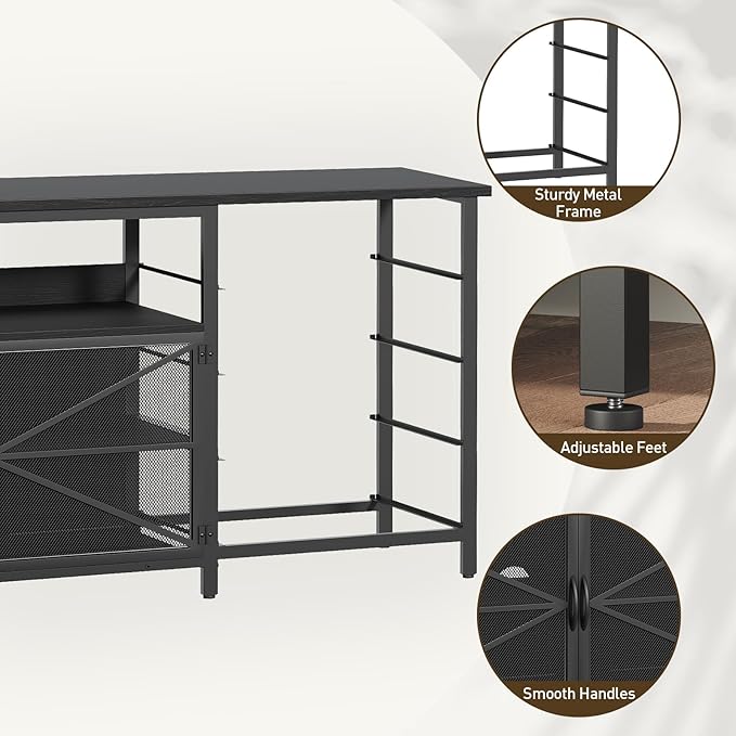 71" TV Stand Dresser for 85/80/75 Inch TV with Power Outlets and LED Lights, Long Dresser with 8 Fabric Drawers, Large Entertainment Center TV Console with Mesh Door for Bedroom, Black