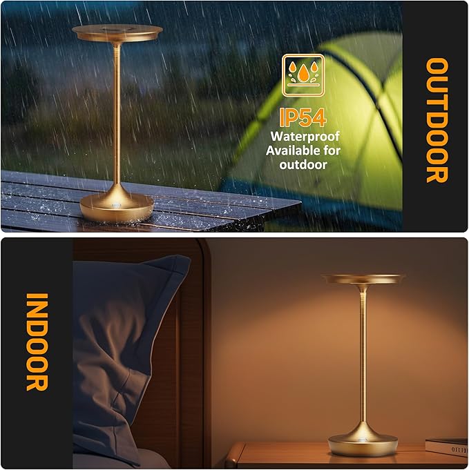 LED Rechargeable Cordless Table Lamps, Portable Outdoor Battery Operated Table Light 3 Color Stepless Dimming Table Lamp with Memory Function for Patio Restaurant Dining Room Bronze