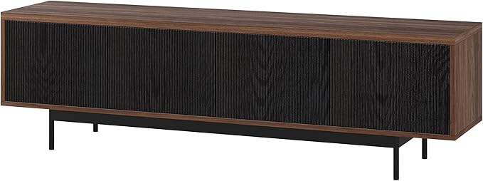 Henn&Hart Rectangular TV Stand for TV's up to 75" in Medium Walnut/Natural Black, for Home, Living Room, Bedroom, Entertainment Room, Office