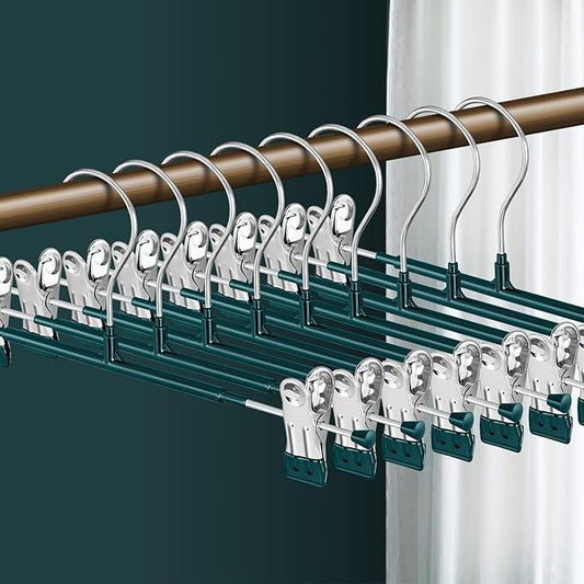 14Inch Pants Hangers with Clips 10 Pack Adjustable Skirt Hangers for Women Non-Slip Trousers Hanger for Jeans Shorts Clothes Hanger for Pants Heavy Duty Space Saving，Green