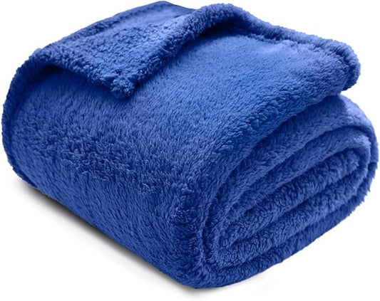 Sherpa Throw Blanket for Bed, Super Soft Cozy Fuzzy Plush Blankets for Winter, Reversible Thick Warm Blanket for Bed, Couch, Living Room, Navy, Queen Size 90"x 90"
