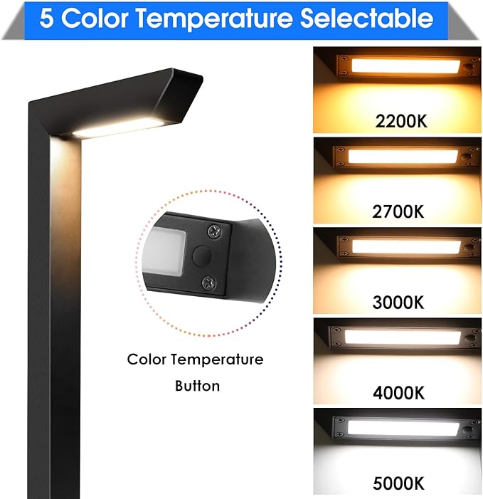 Energetic 5CCT Low Voltage Landscape Lights, 5W 200LM IP65 Waterproof LED Pathway Lights, 50000 Hrs, Outdoor Landscape Lighting, Square Modern Side Lit, Die-cast Aluminum Housing, ETL, Black, 4 Pack