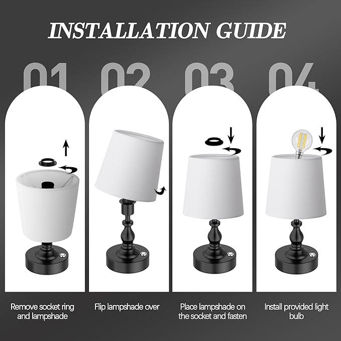PARTPHONER Mini Cordless LED Table Lamp, 5200mAh Rechargeable Battery Operated Lamp, 3-Level Brightness, Touch Dimmable Desk Lamp, Bedside Night Light for Patio Camping Restaurant Home, Matte Black