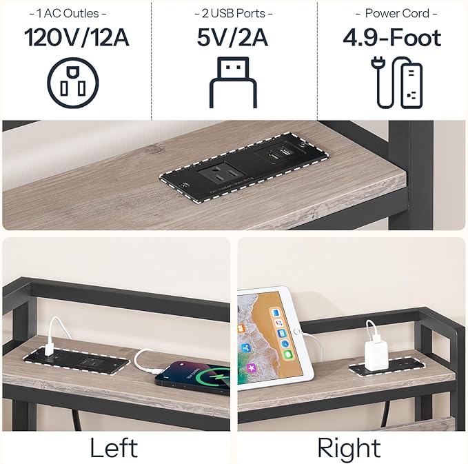 HOOBRO King Size Headboard, Headboard with 2 Outlets and 4 USB Ports, Adjustable Height, Storage Rack, Sturdy and Stable, Easy Assembly, Greige and Black