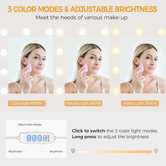 ANWBROAD Large Vanity Desk with Mirror and Lights 43" Makeup Vanity Desk with Lights 3 Colors 9 Drawers Power Outlet 6 Storage Shelves 5 Hooks White Dressing Table with Stool for Bedroom Girls UBDT87W