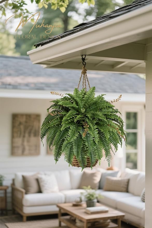 Artificial Boston Fern Silky Bush, 48IN Faux Fern Large Hanging Lifelike Plant for Indoors Outdoors Home Decor, Suitable for Porch Entrance Garden Home, 85Branches (2 Pcs)