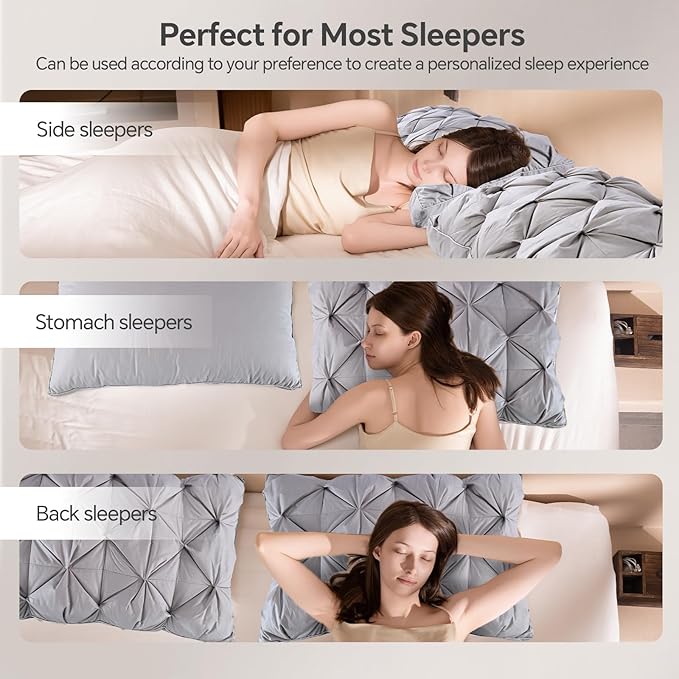 QUTOOL Luxury Hotel Goose Feather Pillow, 100% Cotton, Soft Support Pillow, Suitable for Sleepers on The Back, Sides, and Stomach, Set of 2 Queen Size Bed Pillows (16" x 28"), Gray