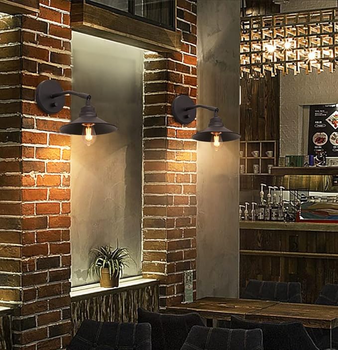 Yosoan Set of 2 Indoor Bedside Wall Sconce with On Off Switch, Hardwired Vanity Vintage Wall Mount Light Fixture, 340 Degree Angle with 7.1" Matte Black Shade Lamp for Reading Bedroom Sink(Black)