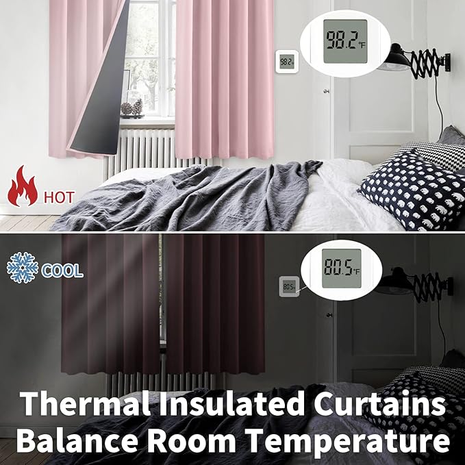 BGment Full Blackout Curtains with Thermal Insulation Liner Curtains 84 Inches Long, Rod Pocket and Back Tab Double Layer Room Darkening Window Curtain for Bedroom(52 x 84 Inch, 2 Panels, Pink)