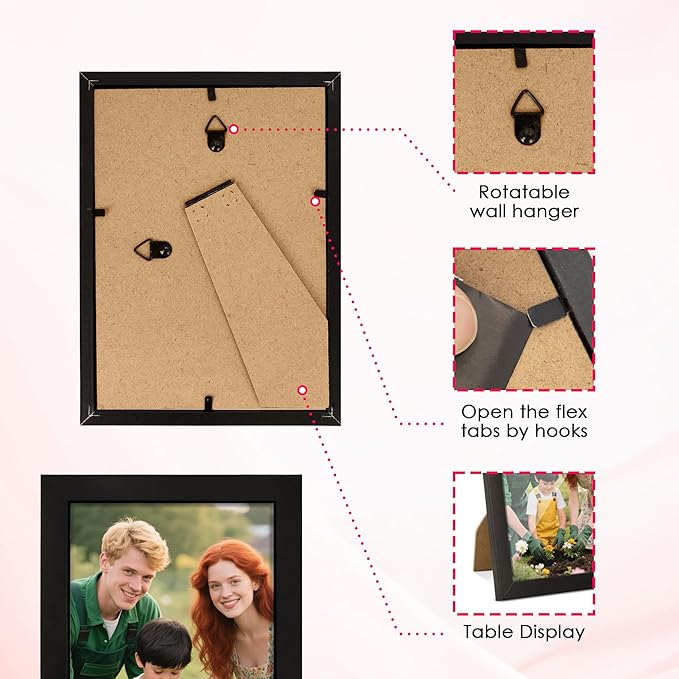 FIXSMITH 4x6 Picture Frame Set of 4, 4x6 Photo Frames with HD Plexiglass for Wall Hanging or Tabletop Display, Black