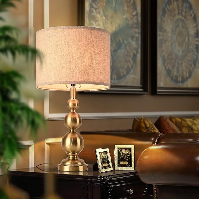 Gold Table Lamp Set of 2, 24.4" Table Lamps for Living Room, Gold Tall Skinny Table Lamps, Modern Buffet Lamp for Bedroom Bedside, Nightstand, Desk, End Table, Entry Way