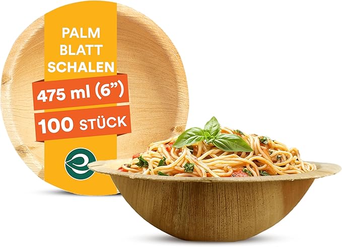 ECO SOUL 100% Compostable, Biodegradable, Disposable Palm Leaf Bowls,| pack of 100, Large 6 inch (16 Oz) | Round| Like Bamboo Bowls, Eco-friendly | Sturdy, Microwave & Oven Safe