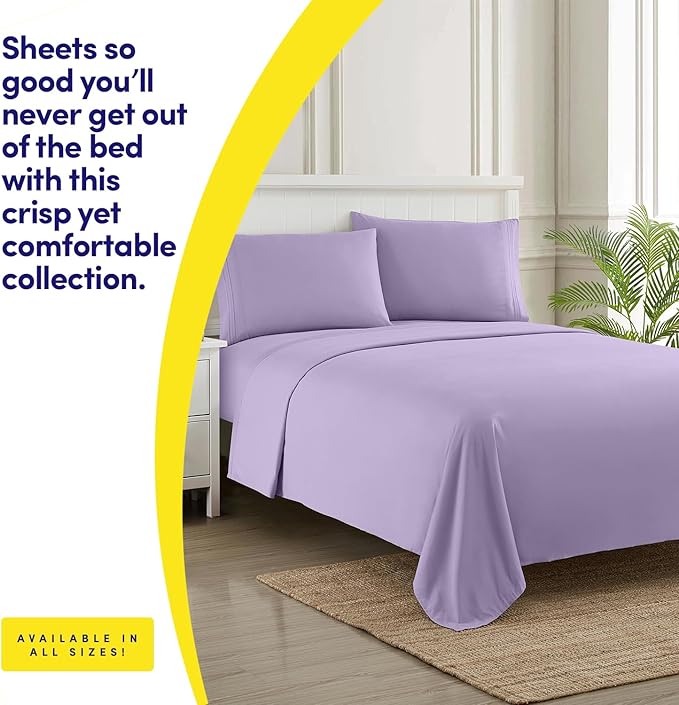 1500 Supreme Collection Queen Sheet Sets Lavender - Luxury Hotel Bed Sheets and Pillowcase Set for Queen Mattress - Extra Soft, Elastic Corner Straps, Deep Pocket Sheets, Queen Lavender