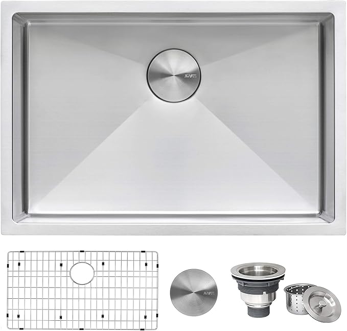 Ruvati RVH7250 Gravena 28" Undermount Single Basin 16 Gauge Stainless Steel Kitchen Sink with Basin Rack and Basket Strainer - Stainless Steel