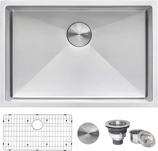 Ruvati RVH7250 Gravena 28" Undermount Single Basin 16 Gauge Stainless Steel Kitchen Sink with Basin Rack and Basket Strainer - Stainless Steel